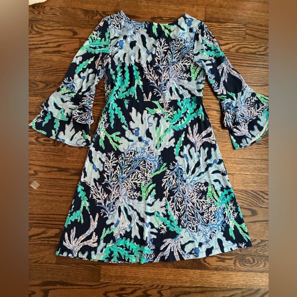 Lilly Pulitzer Raina Dress Deep Indigo Blue Swish and Sway Corals Medium - Picture 7 of 7